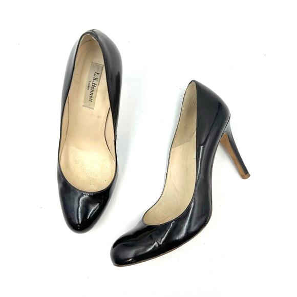 LK Bennett Shilo Patent Leather Court Shoes Stiletto Heels Custom Dyed Black - Picture 1 of 8